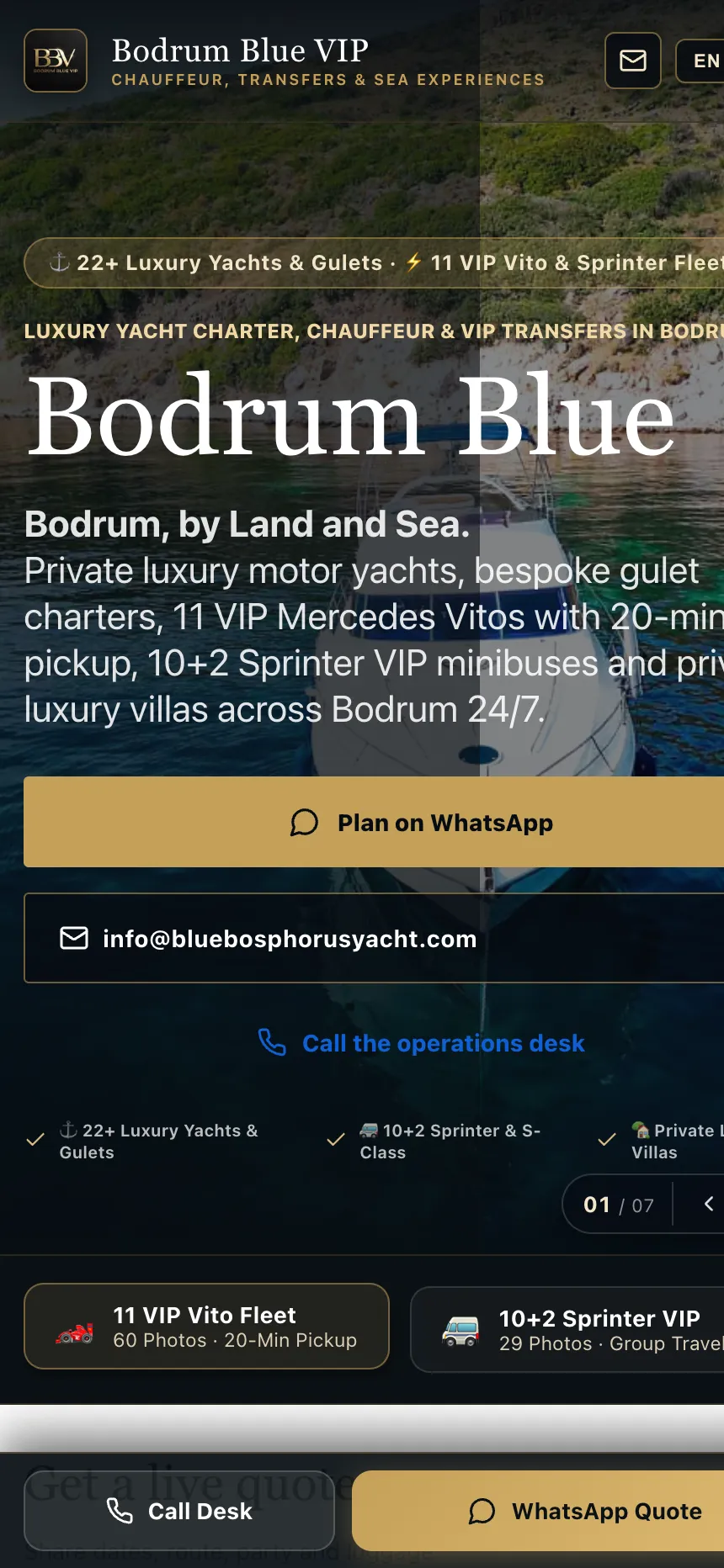 Bodrum Blue VIP web sitesi mobil görünüm
