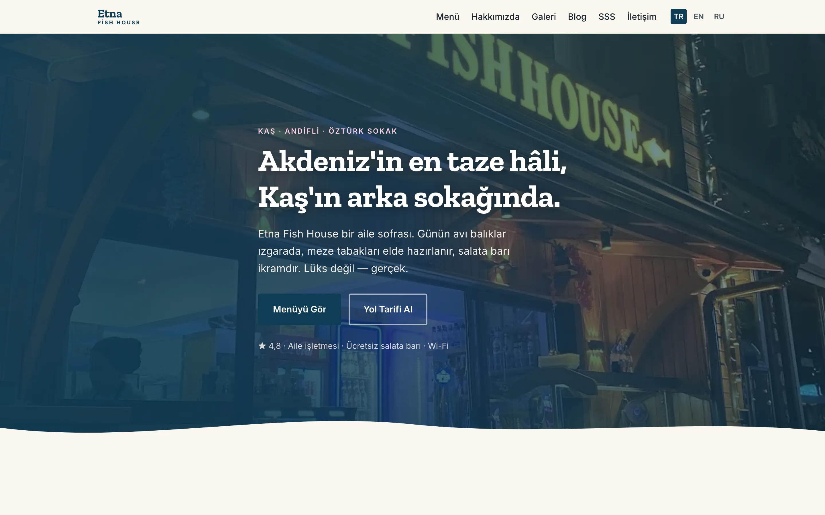 Etna Fish House web sitesi — Aperlai Studio tasarımı, masaüstü görünüm